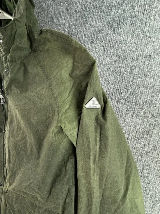 Barbour Updrift Lightweight 4oz Wax Waxed Jacket Women Full Zip Green Hooded 6 - Picture 4 of 16